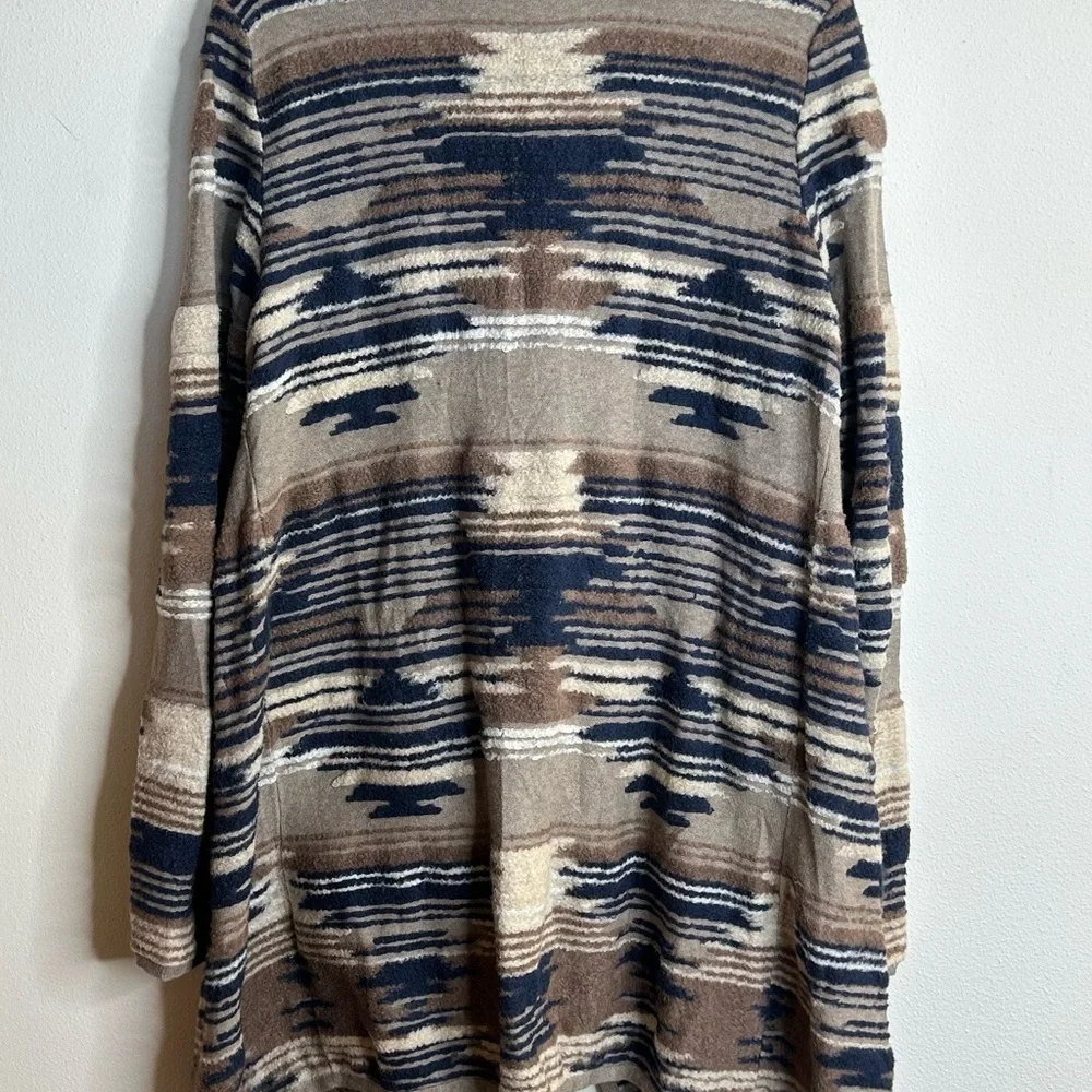 Lucky Brand L Textured Aztec Multicolor Knit Cardigan Open Front Boho Western - Picture 10 of 13
